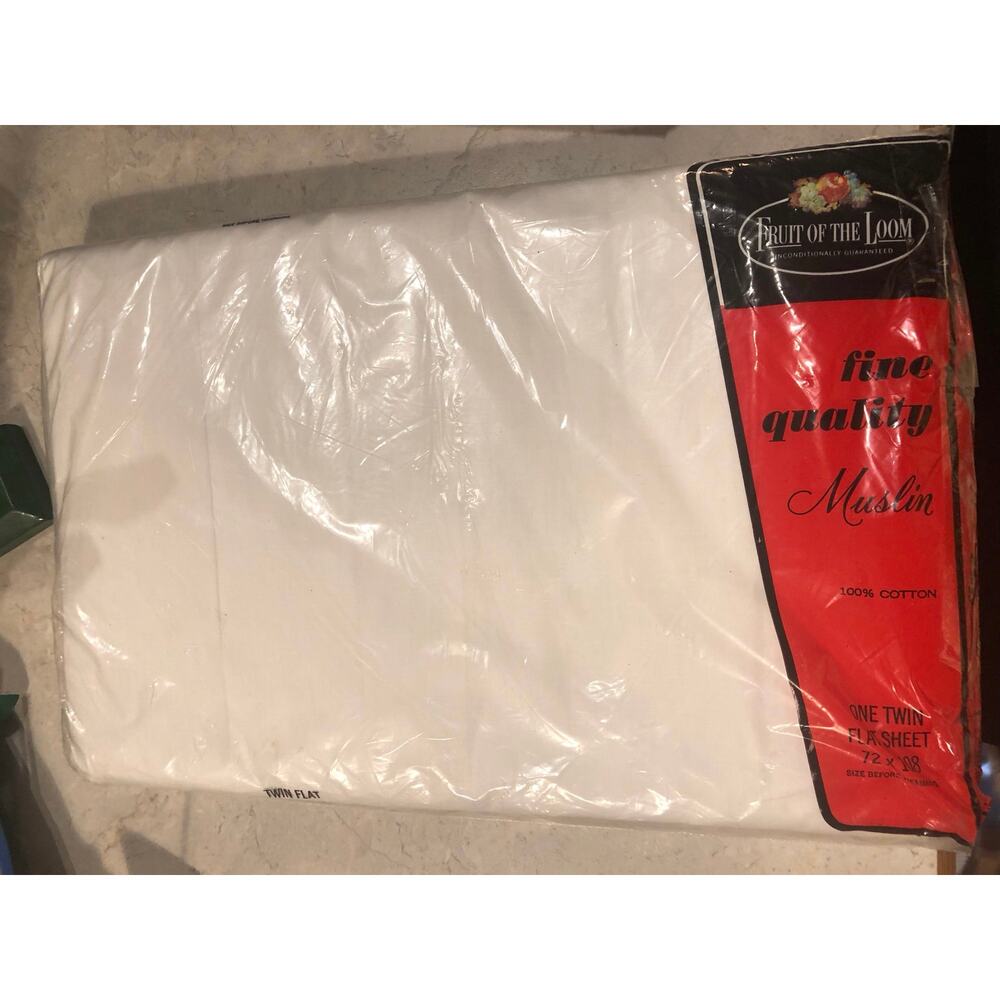 Vintage Twin Bed White Flat Sheet 100% Cotton Fruit of The Loom Made in USA New